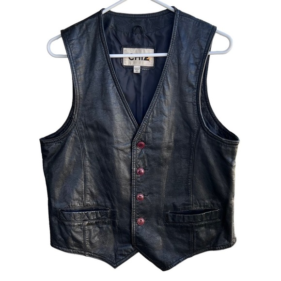 VTG 80s CHIA Distressed Leather Biker Vest Harley Davidson Eagle Patch Korea Med - Picture 2 of 16